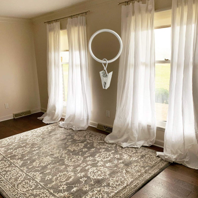LLPJS 40 Pack Curtain Rings with Clips  Curtain Clip Rings Hooks  Bow Hanger Clips for Hanging Drapery Drapes Bows  Ring 1.26 inch Interior Diameter  Fits up to 1"" Rod  Matte Silver - Image 5